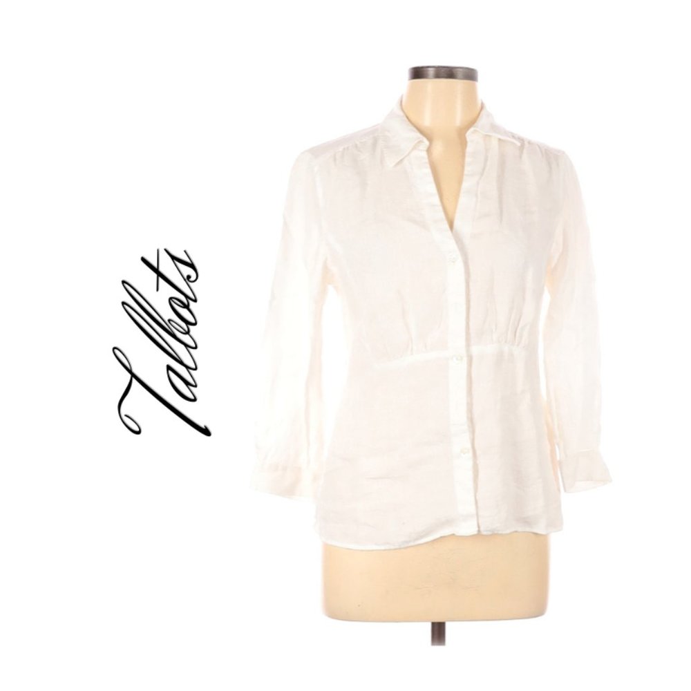 TALBOTS PURE IRISH LINEN RUCHED BUTTON DOWN TOP